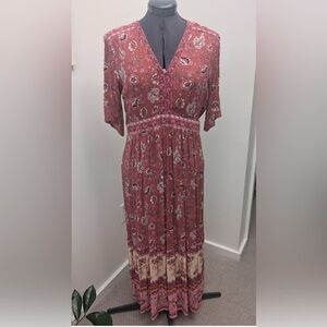 Knox Rose Small full length Midi Paisley floral dress pink cream beige Paisley